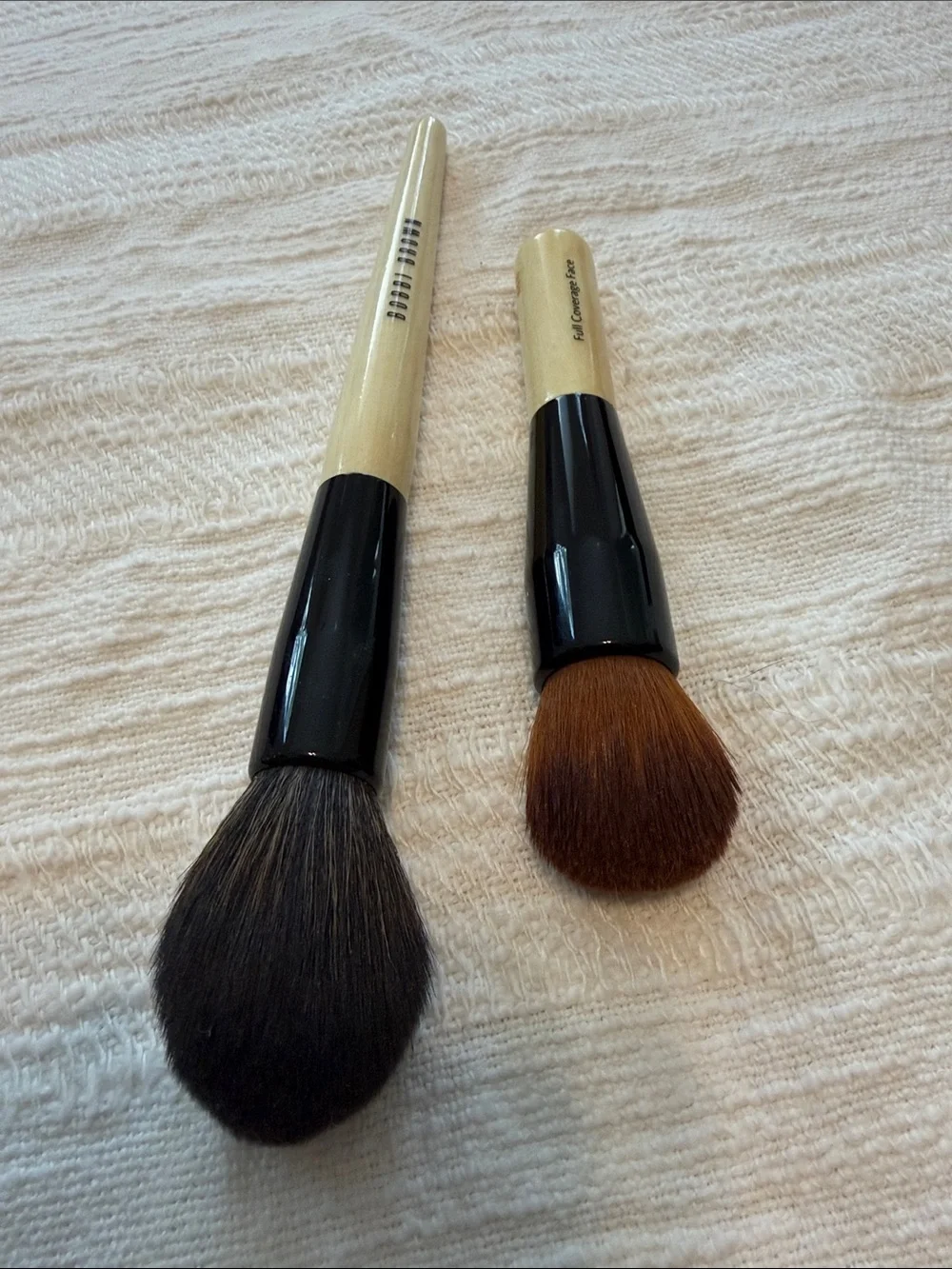 Bobbi Brown Beige Handle Powder & Full Coverage Face Brushes, Set of 2, GUC